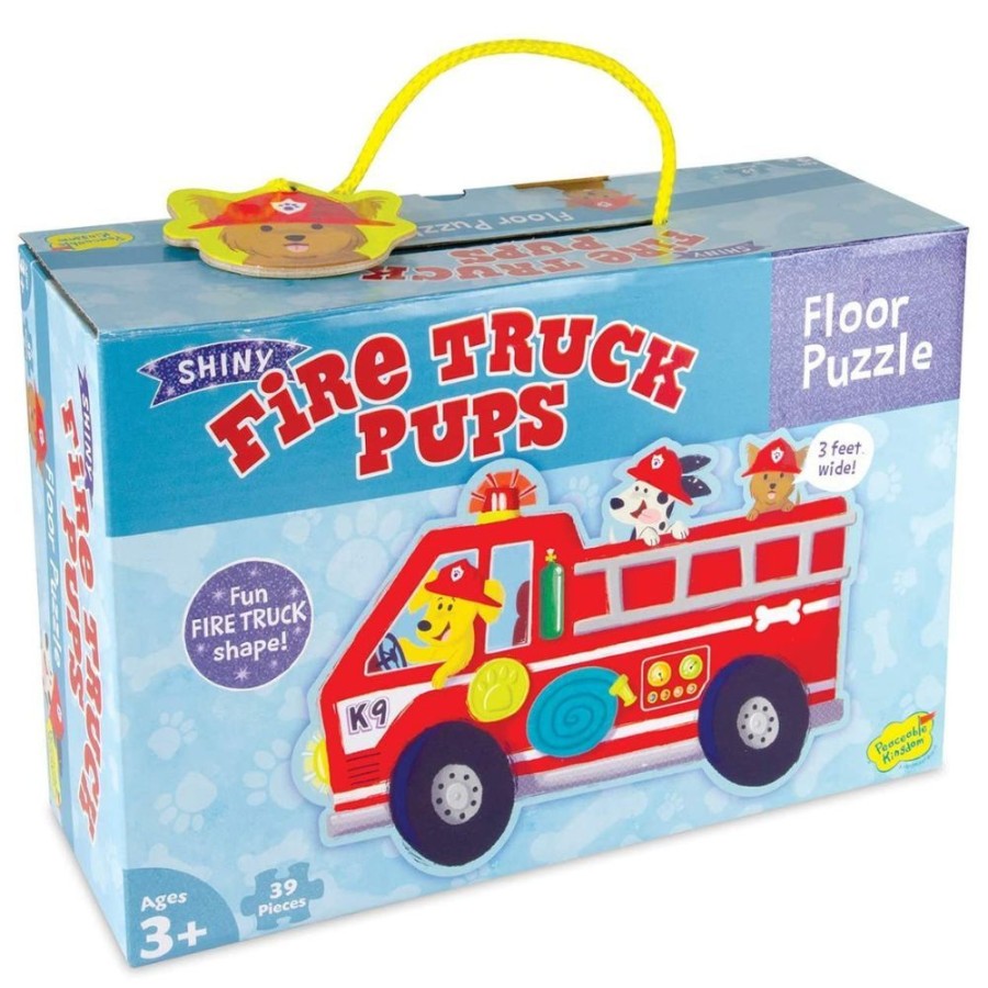 Peaceable Kingdom Peaceable Kingdom Shiny Fire Truck Pups Floor Puzzle | Toys Jigsaw Puzzles