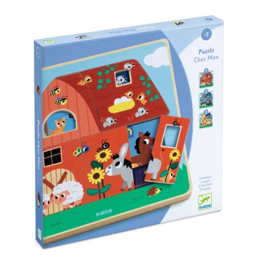 Djeco Djeco Wooden Puzzles, Chez Moo - Layer Puzzle 2 Yrs + | Toys Wooden Puzzles