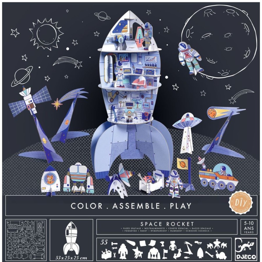 Djeco Djeco Colour, Assemble, Play - Space Rocket | Kids Art Colouring In & Posters