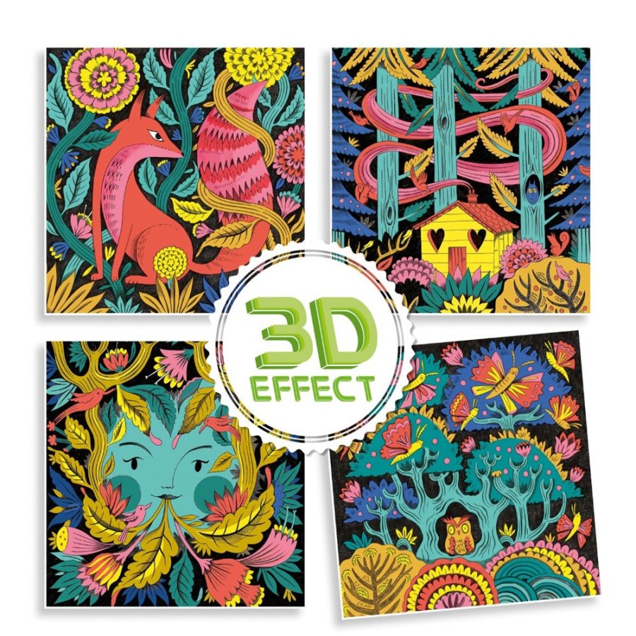 Djeco Djeco 3D Colouring - Fantasy Forest | Kids Art Felt Tip Art Sets