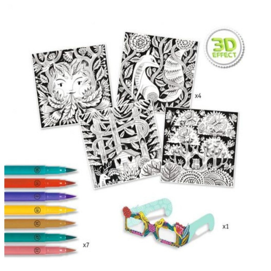 Djeco Djeco 3D Colouring - Fantasy Forest | Kids Art Felt Tip Art Sets