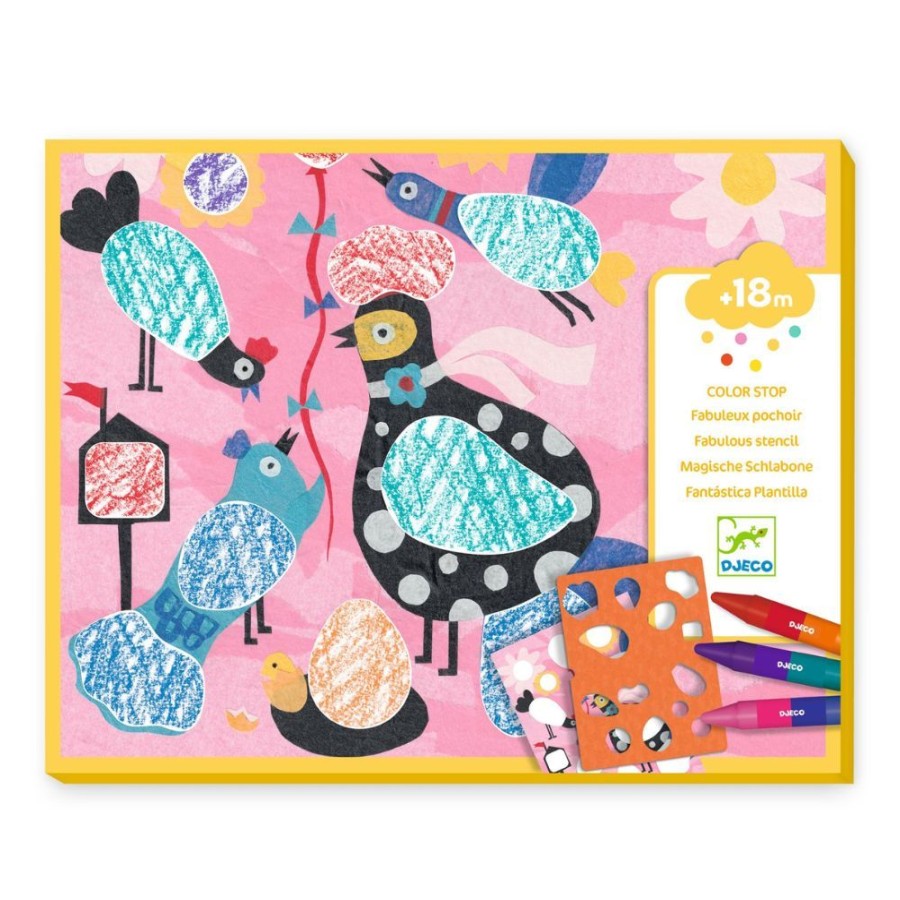 Djeco Djeco Colour Stop Fabulous Stencils Birdie & Co 18 Mths + | Kids Art Sketchbooks And Stencils