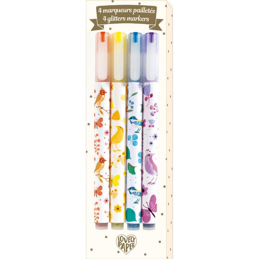 Djeco Djeco 4 Tinou Glitter Markers | Kids Art Djeco Lovely Paper