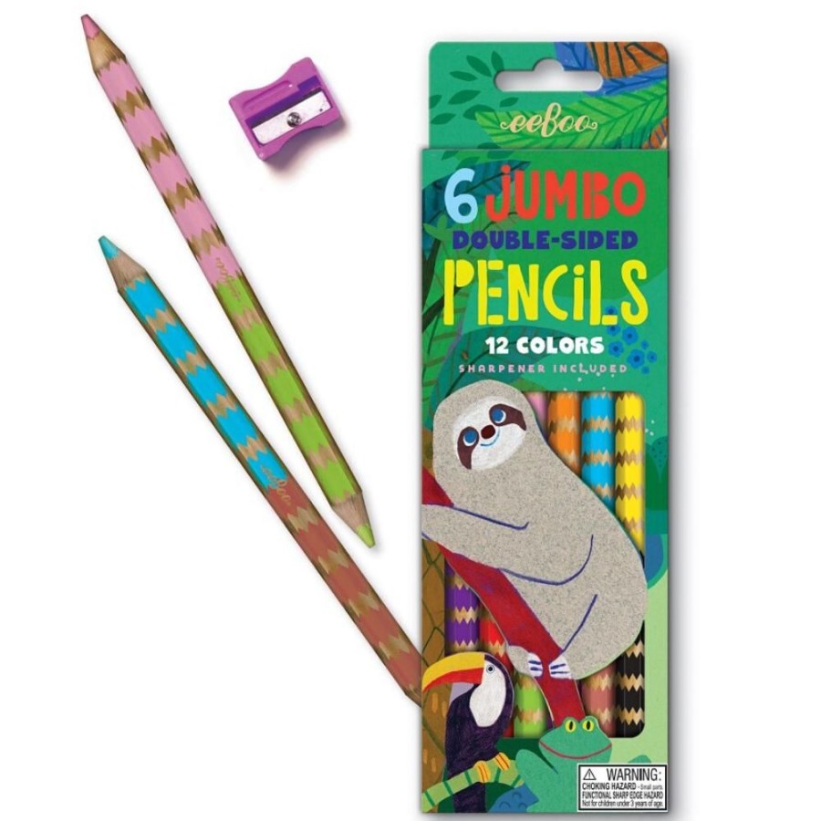 eeBoo Eeboo 6 Jumbo Double Sided Pencils - Sloths | Kids Art Art Supplies And Easels