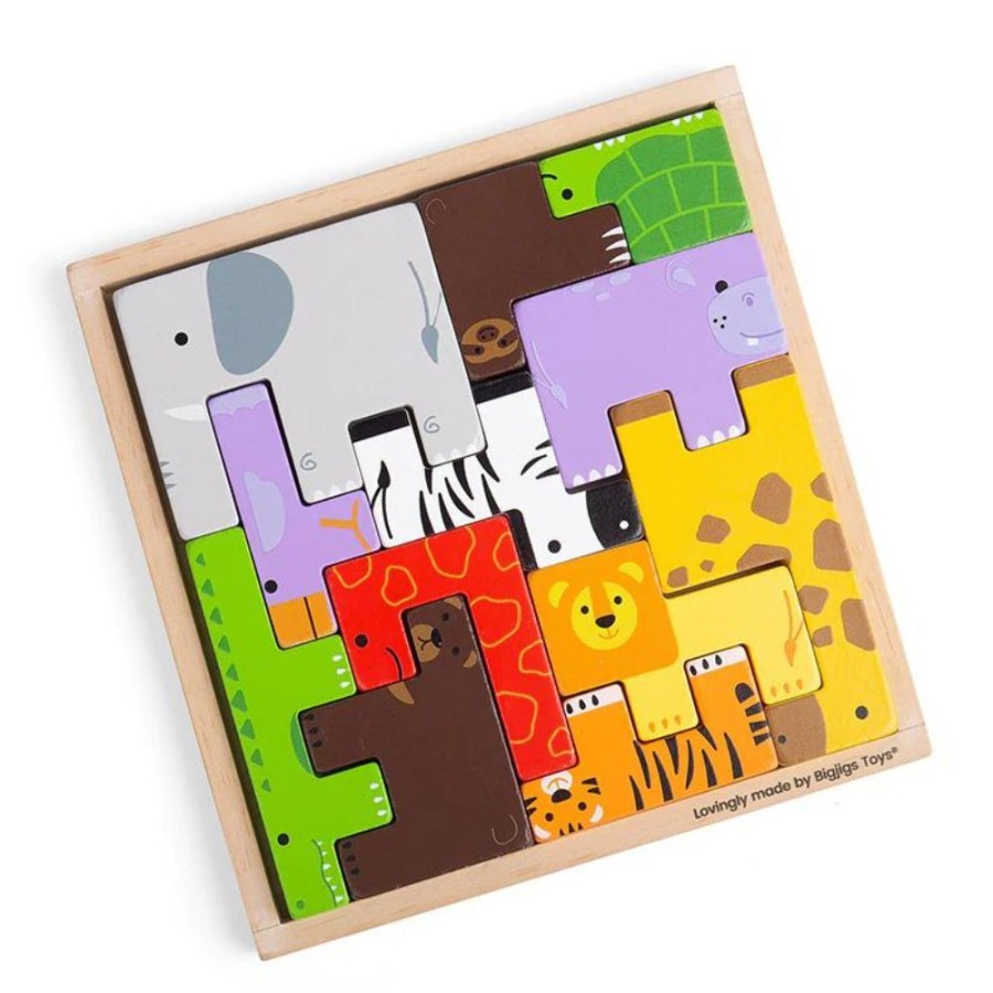 Bigjigs Toys Bigjigs Toys Animal Lock-A-Block Wooden Puzzle | Toys Wooden Puzzles