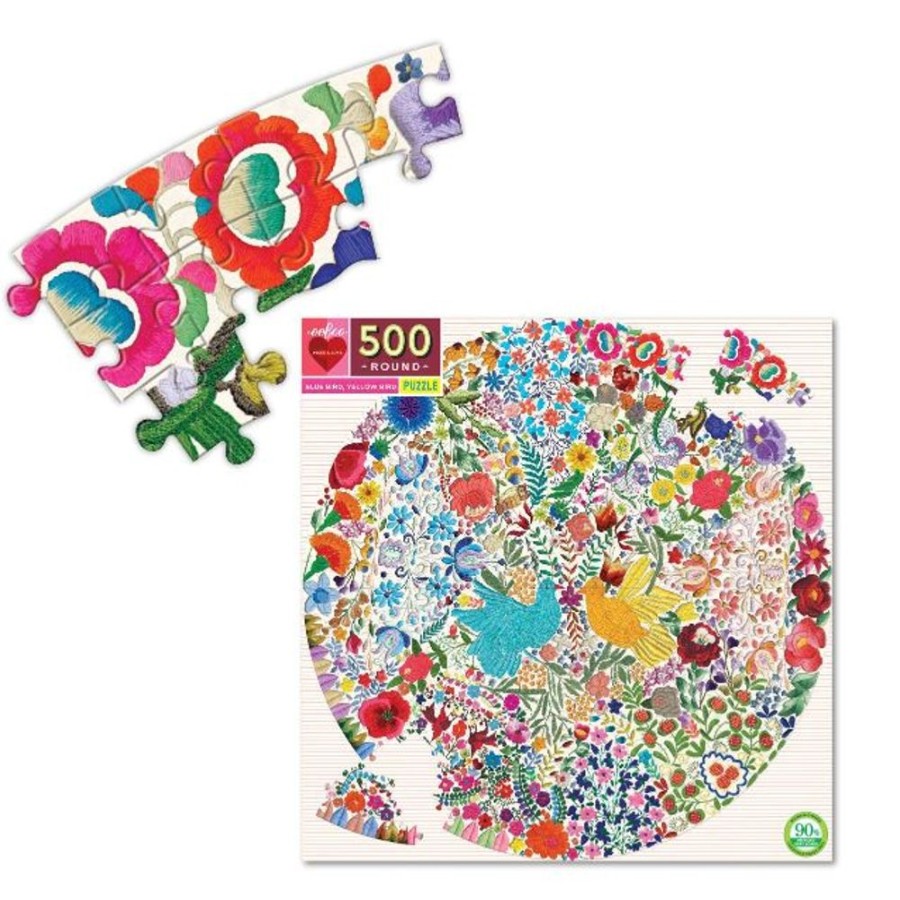 eeBoo Eeboo Blue Bird Yellow Bird 500 Piece Round Jigsaw Puzzle | Toys 500 Piece Jigsaw Puzzles