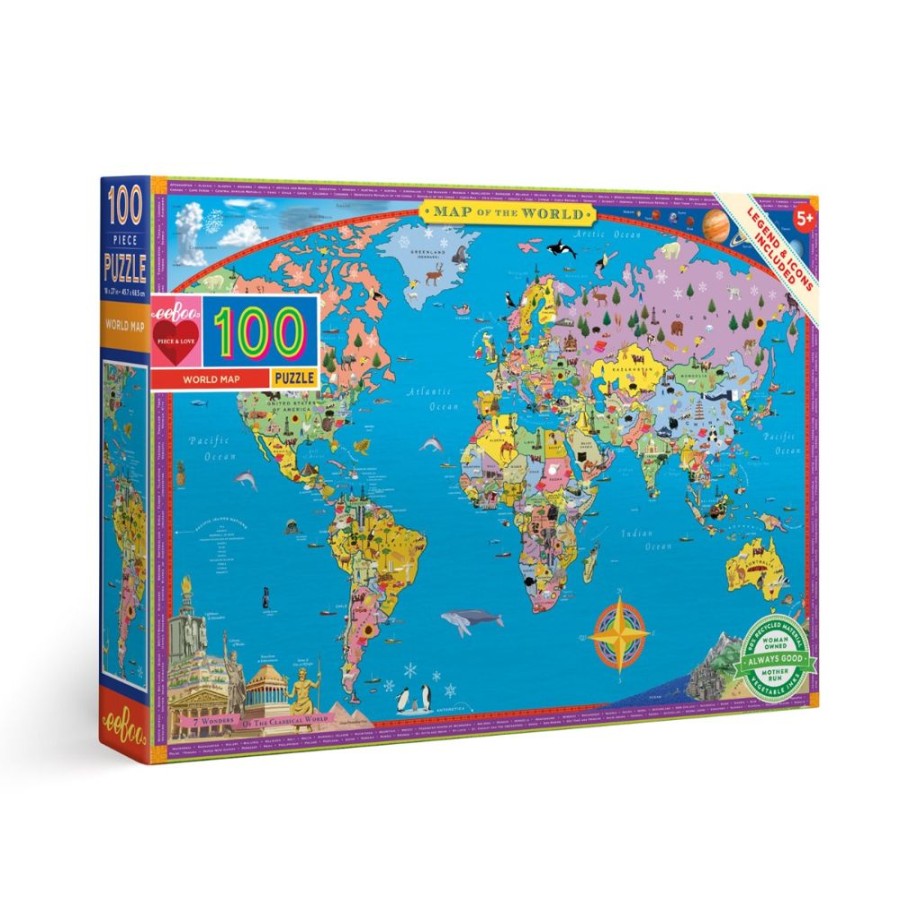 eeBoo Eeboo World Map 100 Piece Puzzle | Toys Jigsaw Puzzles