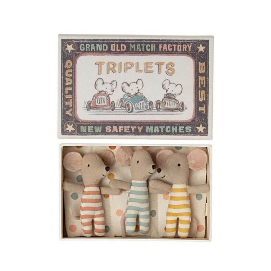 Maileg Maileg Triplets, Baby Mice In Matchbox | Kids Room Soft Toys