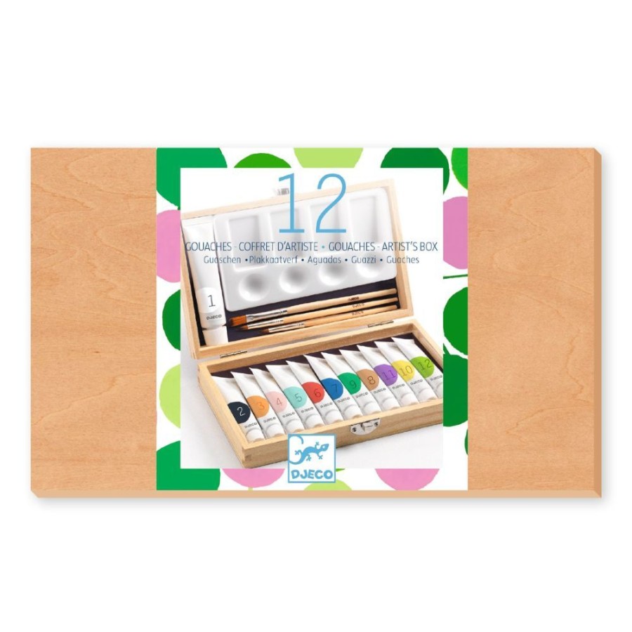 Djeco Djeco Artist'S Wooden Box - 12 Gouaches | Kids Art Art Supplies And Easels