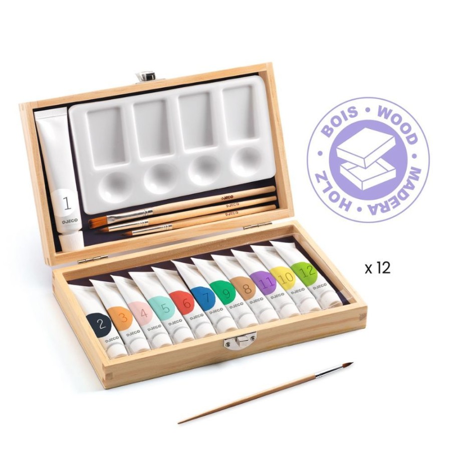 Djeco Djeco Artist'S Wooden Box - 12 Gouaches | Kids Art Art Supplies And Easels