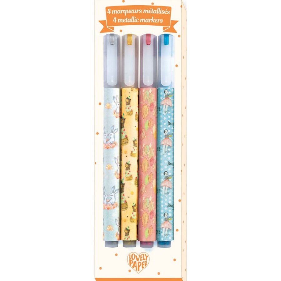 Djeco Djeco 4 Elodie Metallic Markers | Kids Art Djeco Lovely Paper