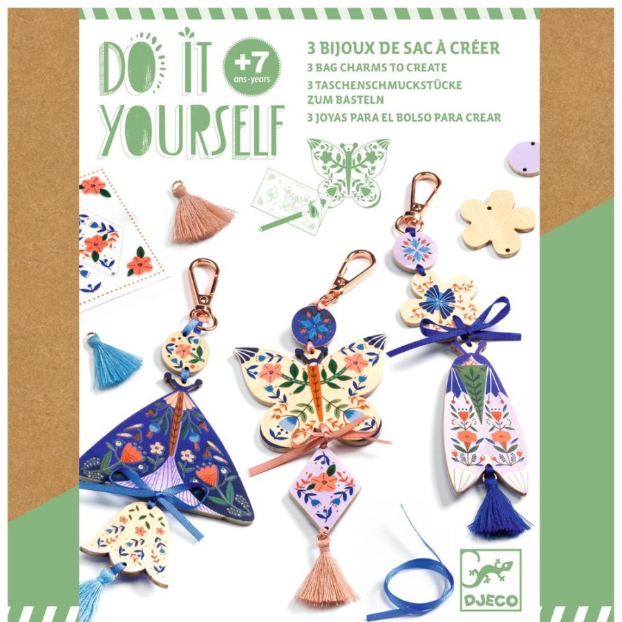 Djeco Djeco Do It Yourself Butterflies - 3 Bag Charms To Create | Sew & Knit Beads & Jewellery Making