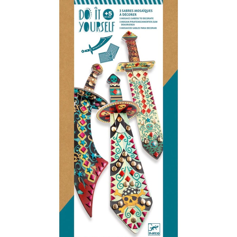 DJECO - By Collection Djeco Do It Yourself - 3 Mosaic Swords To Decorate Like A Pirate | Toys Kids Dressing Up Accessories