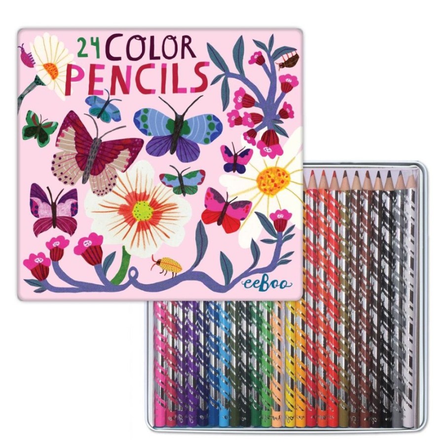 eeBoo Eeboo 24 Deluxe Pencils - Butterflies & Flowers | Kids Art Art Supplies And Easels